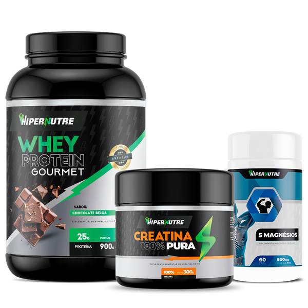 Kit - Whey Protein 900g + Creatina 300g + Magnésio 60 Cápsulas