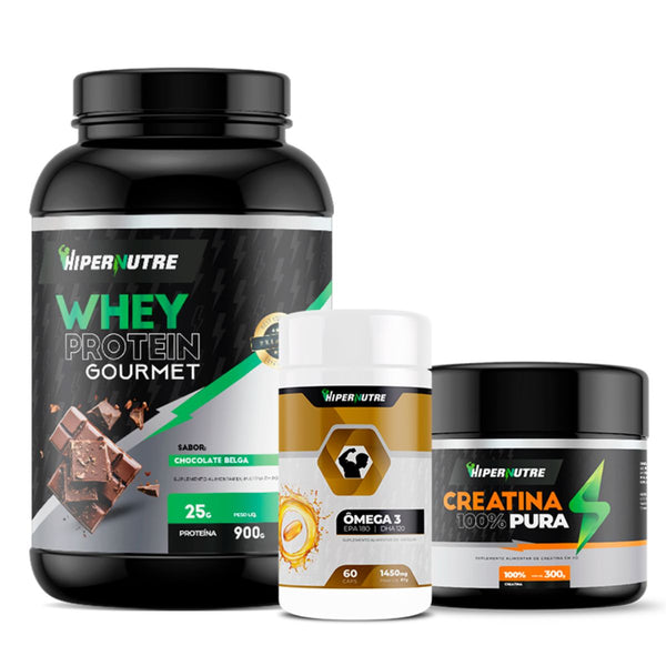 Kit - Whey Protein 900g + Creatina 300g + Ômega 3 60 Cápsulas