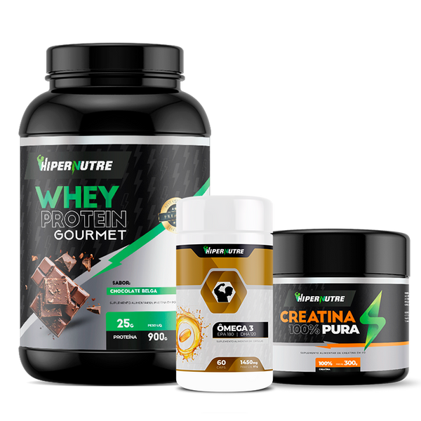 Kit - Whey Protein 900g + Creatina 300g + Ômega 3 60 Cápsulas