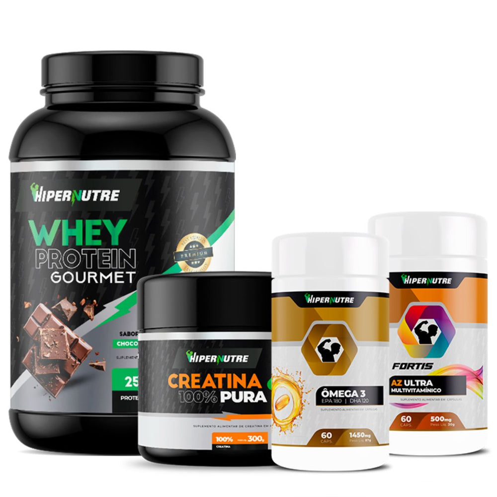 Kit - Whey Protein 900g + Creatina 300g + Ômega 3 60 Cápsulas + Multivitamínico 60 Cásulas