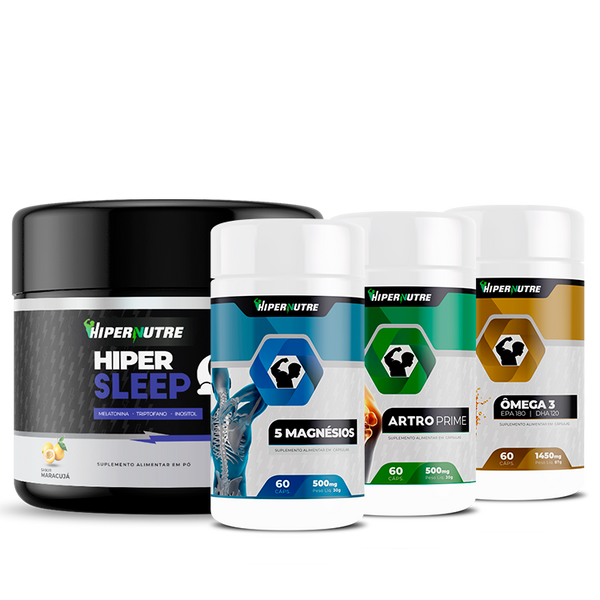 Kit - HiperSleep 180g + Magnésio 60 Cápsulas + ArtroPrime 60 Cápsulas + Ômega 3 60 Cápsulas